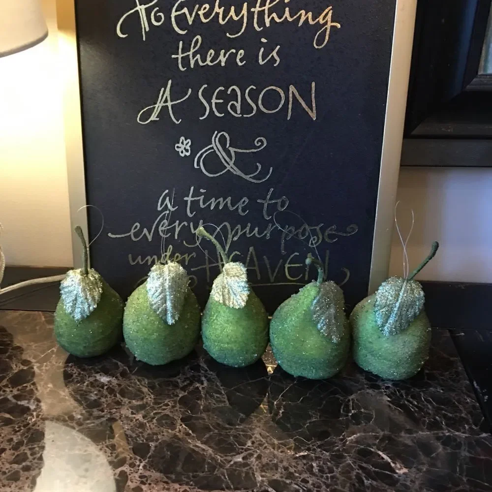 FIVE GREEN Crystal Frosted Pears!